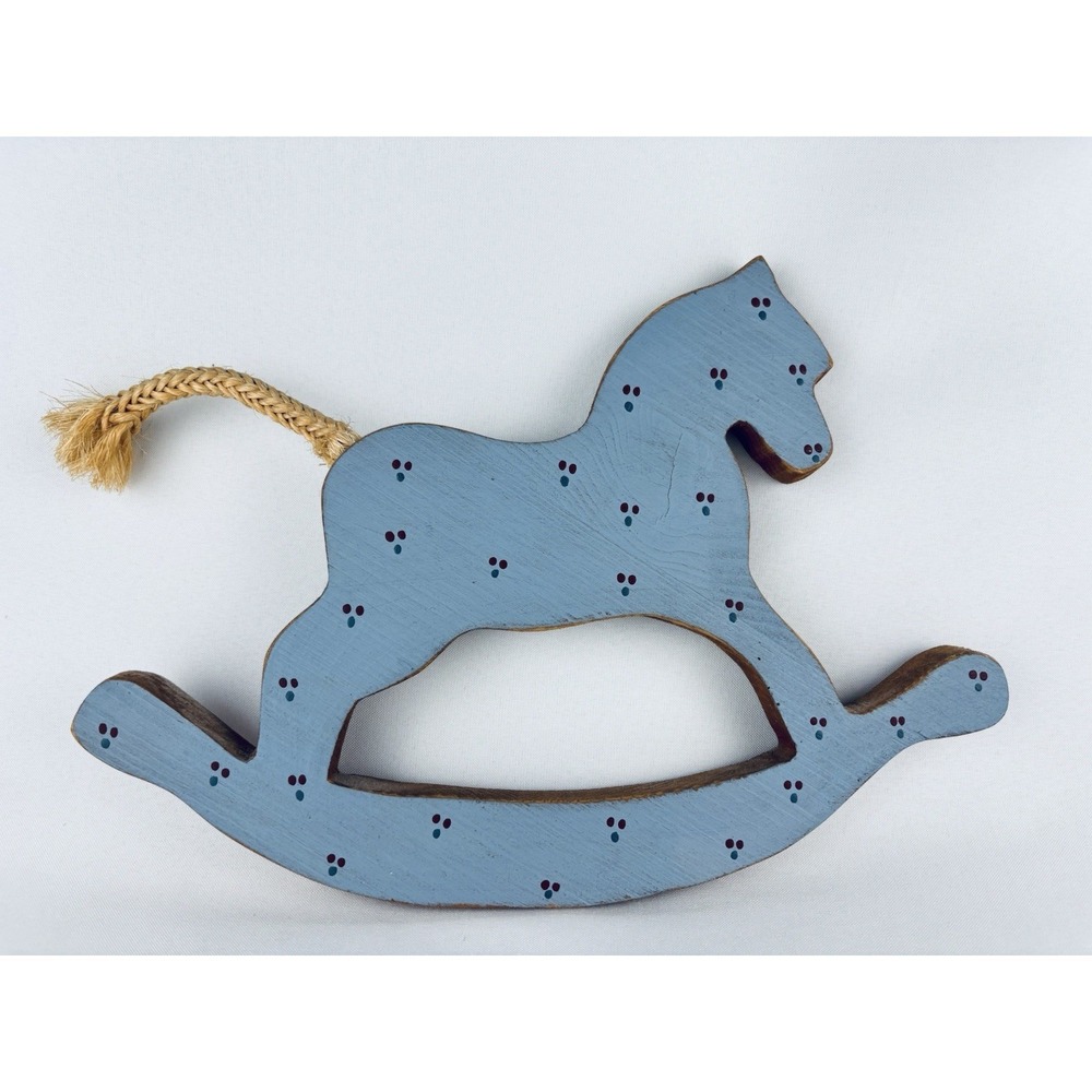 Vintage Blue Wooden Rocking Horse Wall Art - Hand Painted - Cottagecore Granny‎
